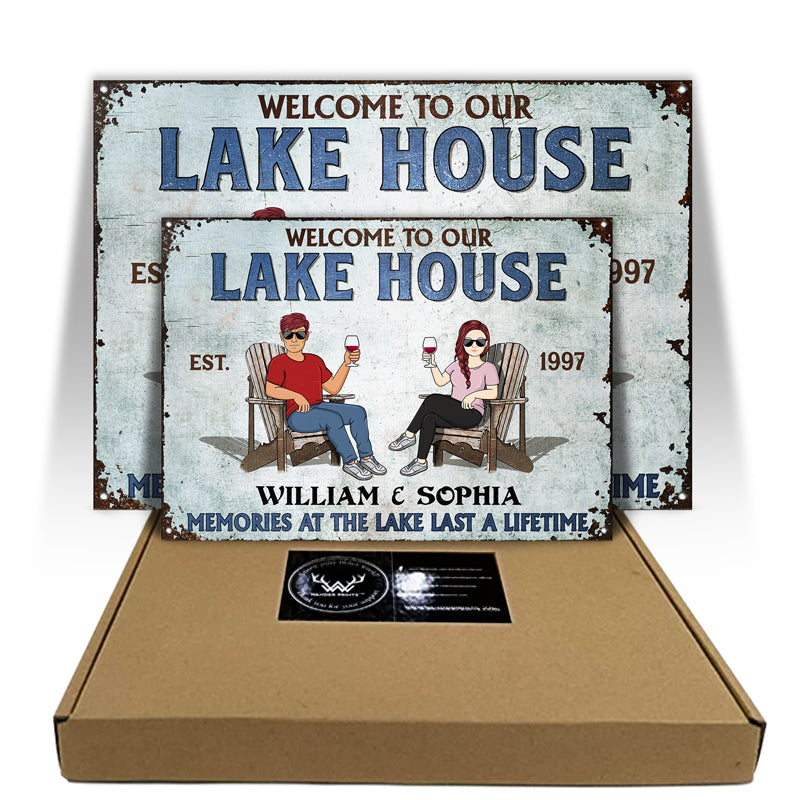 Lake House Memories At The Lake Last A Lifetime - Couple Gift - Personalized Custom Classic Metal Signs