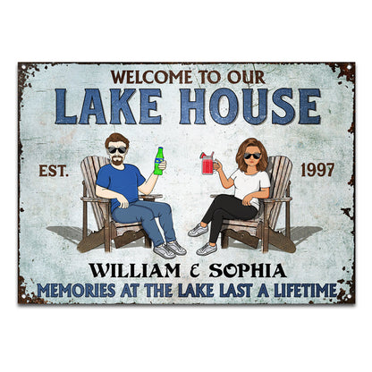 Lake House Memories At The Lake Last A Lifetime - Couple Gift - Personalized Custom Classic Metal Signs