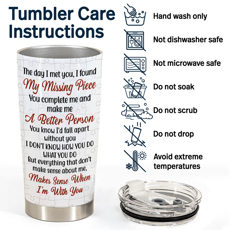 The Day I Met You Missing Piece Puzzle - Couple Gift - Personalized Custom Tumbler