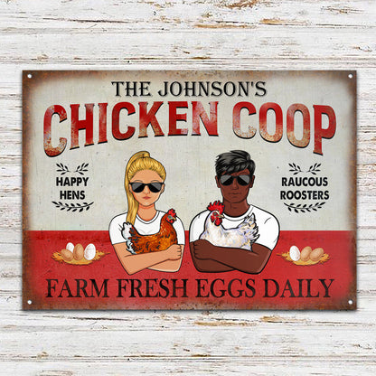 Chicken Coop Farm Fresh Egg Daily - Couple Gift - Personalized Custom Classic Metal Signs