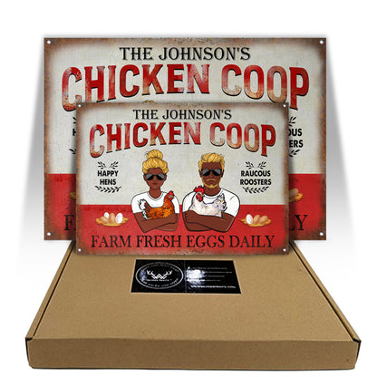 Chicken Coop Farm Fresh Egg Daily - Couple Gift - Personalized Custom Classic Metal Signs