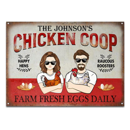 Chicken Coop Farm Fresh Egg Daily - Couple Gift - Personalized Custom Classic Metal Signs