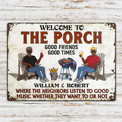 The Patio Grilling Listen To The Good Music Couple Husband Wife Pride - Backyard Sign - Personalized Custom Classic Metal Signs