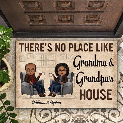 There's No Place Like Grandma's And Grandpa's House Husband Wife Old Chibi Couple - Personalized Custom Doormat