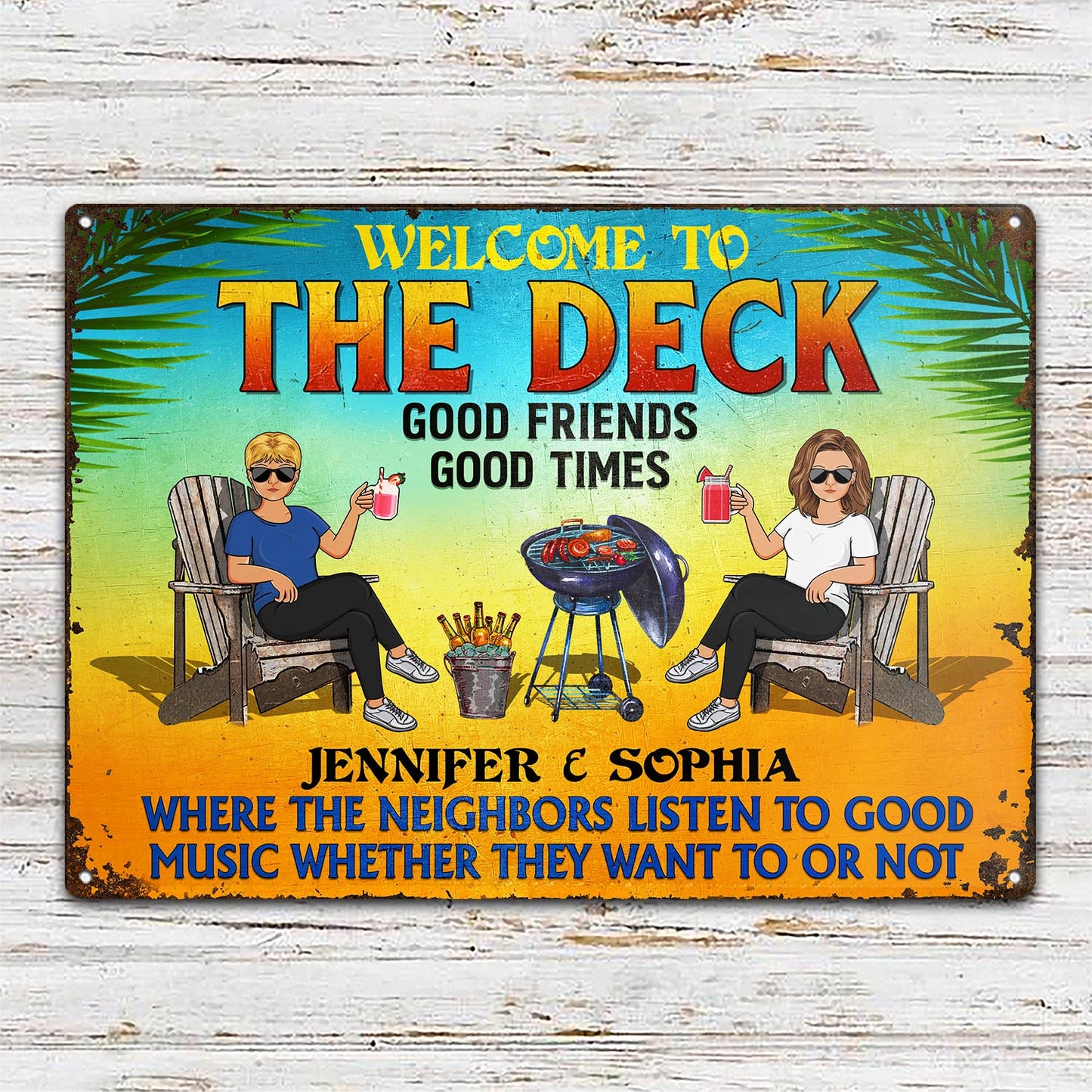 Patio Grilling Listen To The Good Music Couple Husband Wife Summer - Backyard Sign - Personalized Custom Classic Metal Signs