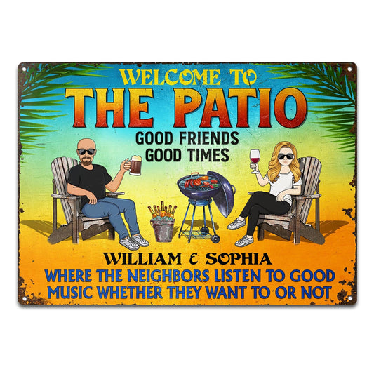 Patio Grilling Listen To The Good Music Couple Husband Wife Summer - Backyard Sign - Personalized Custom Classic Metal Signs