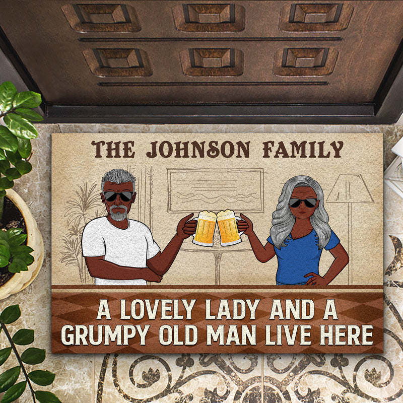 A Lovely Lady And A Grumpy Old Man Live Here Couple Husband Wife - Family Gift - Personalized Custom Doormat