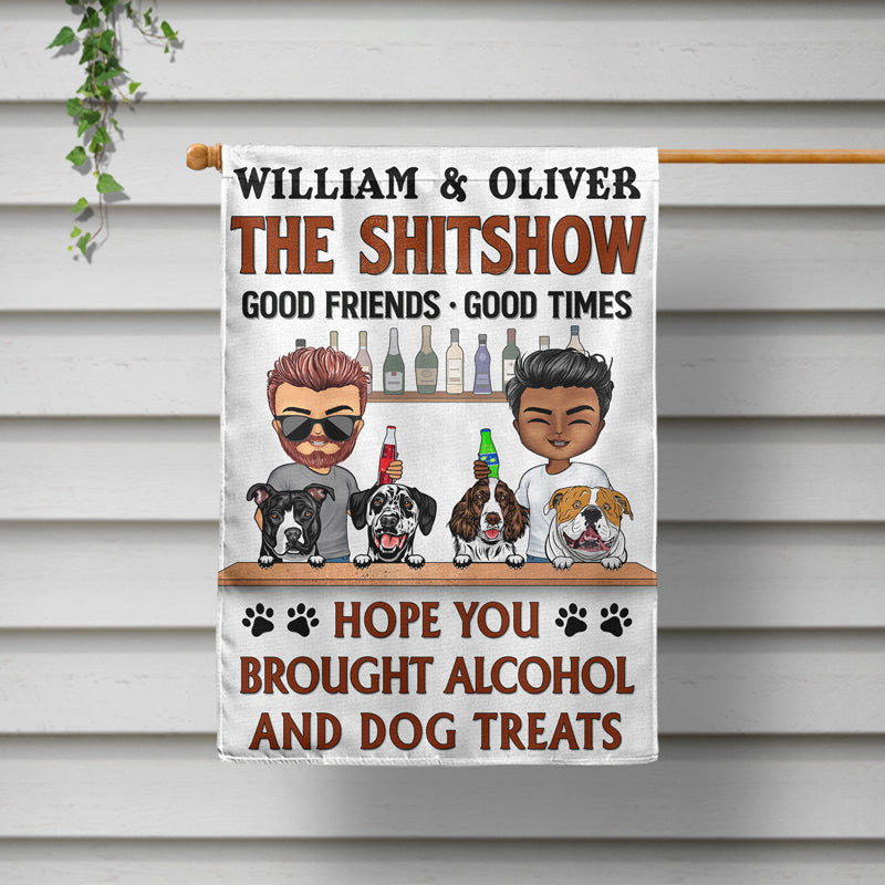 Hope You Brought Alcohol And Dog Treats Chibi Couple Husband Wife - Backyard Sign - Personalized Custom Flag