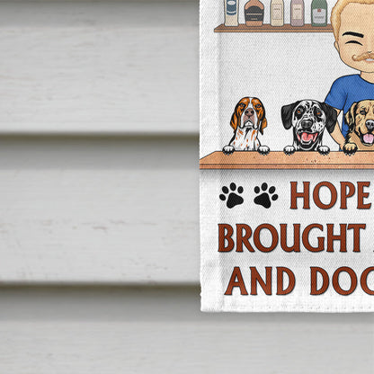 Hope You Brought Alcohol And Dog Treats Chibi Couple Husband Wife - Backyard Sign - Personalized Custom Flag