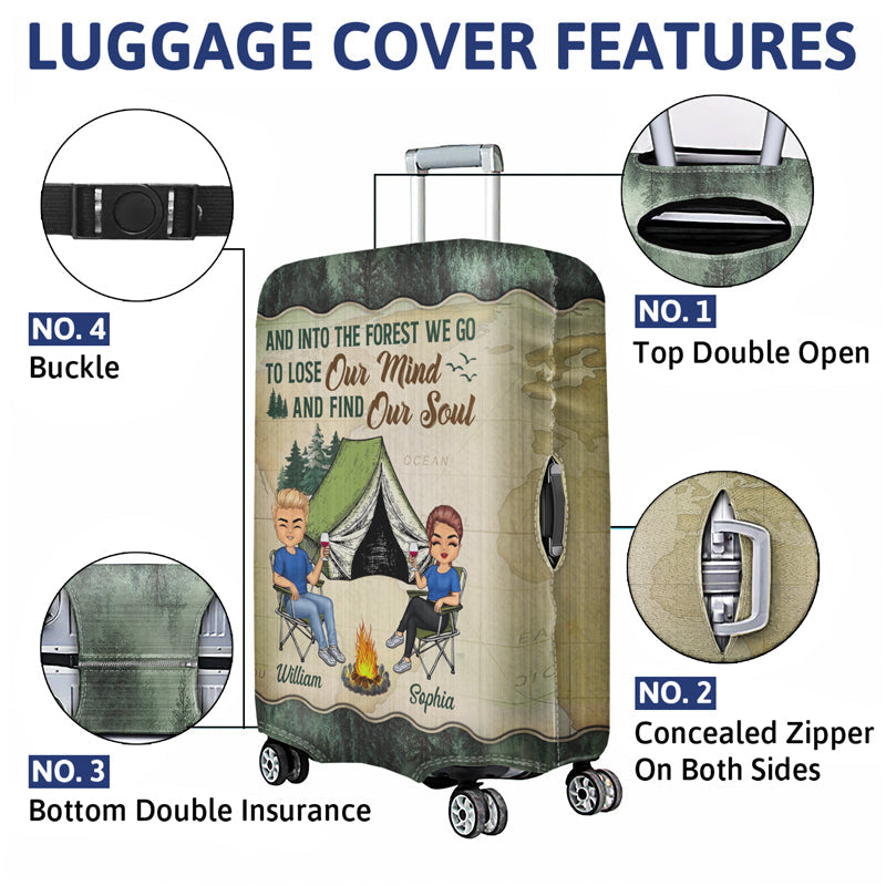 Husband And Wife Camping Partners For Life Chibi Husband Wife Traveling - Couple Gift - Personalized Custom Luggage Cover