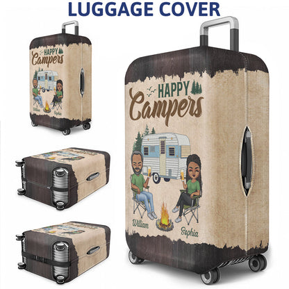 Husband And Wife Camping Partners For Life Chibi Husband Wife Traveling - Couple Gift - Personalized Custom Luggage Cover