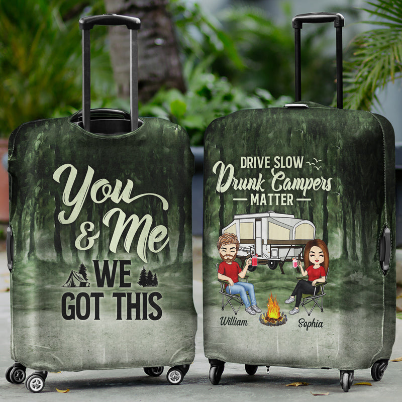 Husband And Wife Camping Partners For Life Chibi Husband Wife Traveling - Couple Gift - Personalized Custom Luggage Cover