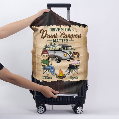 Husband And Wife Camping Partners For Life Chibi Husband Wife Traveling - Couple Gift - Personalized Custom Luggage Cover