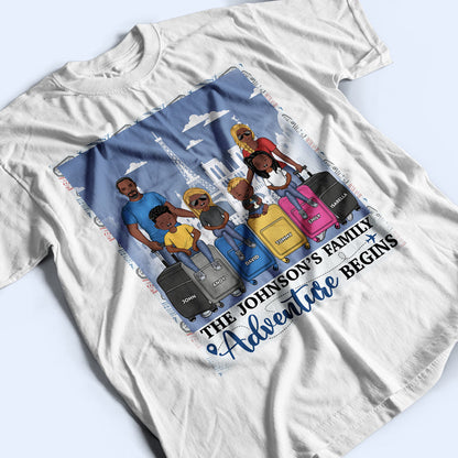Travel Couple Family Adventure Begins - Gift For Traveling Lovers - Personalized Custom T Shirt