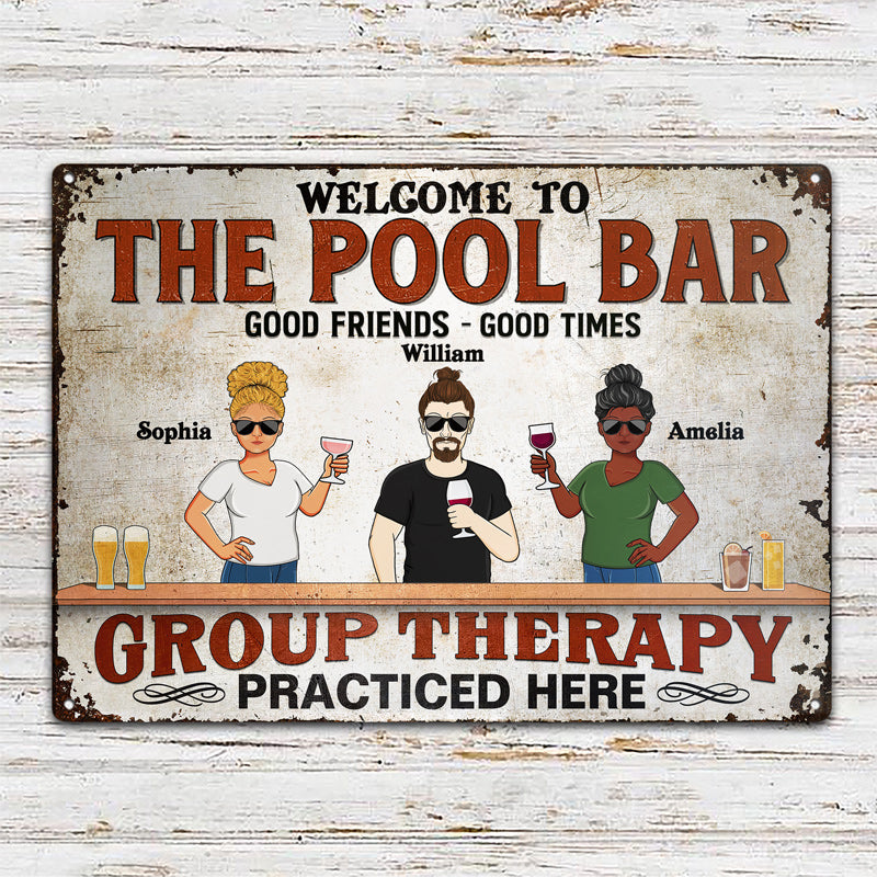 Patio Grilling Group Therapy Practiced Here Family Best Friends - Backyard Sign - Personalized Custom Classic Metal Signs