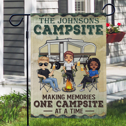 Making Memories One Campsite At A Time Camping Family Bestie Chibi - Personalized Custom Flag