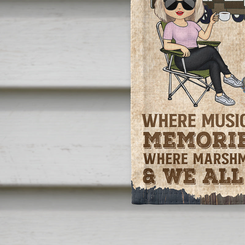 Where Music Gets Played Camping Family Bestie Chibi - Personalized Custom Flag