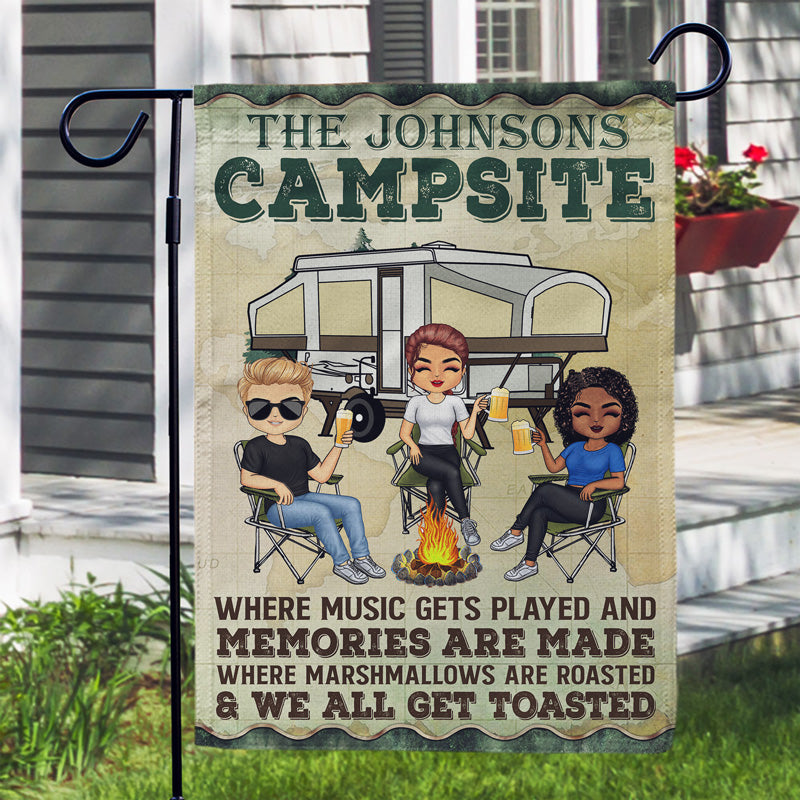 Where Music Gets Played Camping Family Bestie Chibi - Personalized Custom Flag