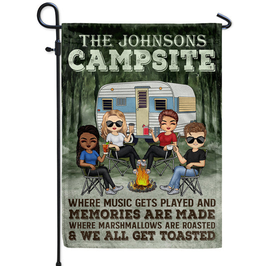 Where Music Gets Played Camping Family Bestie Chibi - Personalized Custom Flag