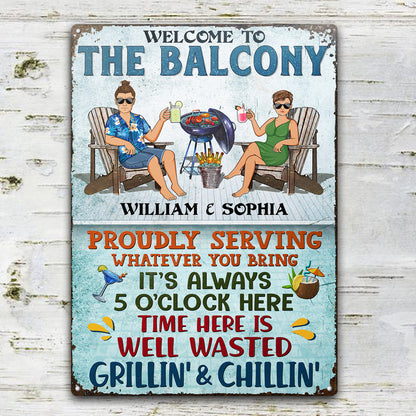 The Pool Bar Proudly Serving Whatever You Bring Grilling Couple - Backyard Sign - Personalized Custom Classic Metal Signs