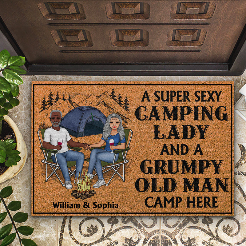 Camping Couple A Super Sexy Camping Lady And A Grumpy Old Man Camp Here - Couple Gift - Personalized Custom Doormat