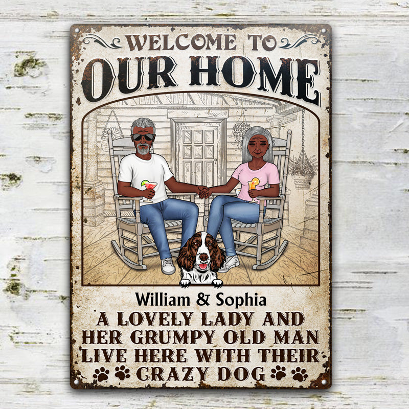 Dog Couple A Lovely Lady And A Grumpy Old Man Live Here - Gift For Dog Lovers - Personalized Custom Classic Metal Signs