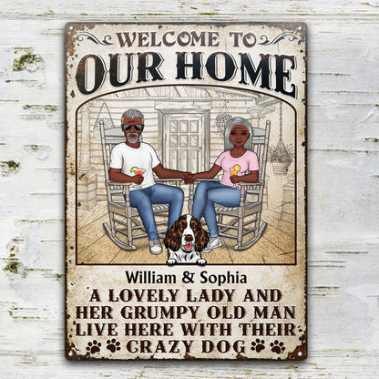 Dog Couple A Lovely Lady And A Grumpy Old Man Live Here - Gift For Dog Lovers - Personalized Custom Classic Metal Signs