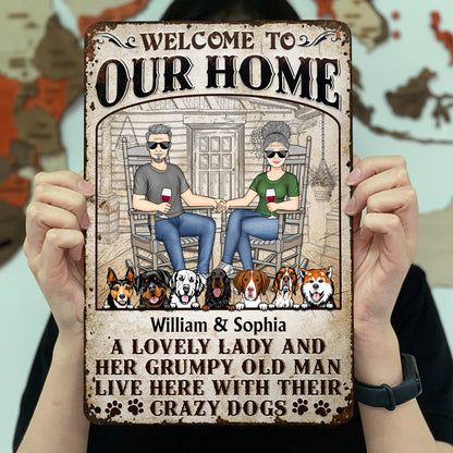 Dog Couple A Lovely Lady And A Grumpy Old Man Live Here - Gift For Dog Lovers - Personalized Custom Classic Metal Signs