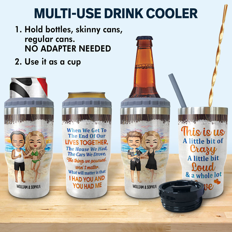 Beach Chibi Couple Husband And Wife Drinking Buddies For Life - Gift For Couples - Personalized Custom Triple 3 In 1 Can Cooler