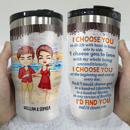 Beach Chibi Couple Husband And Wife Drinking Buddies For Life - Gift For Couples - Personalized Custom Triple 3 In 1 Can Cooler