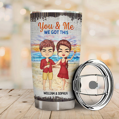 Beach Chibi Couple The Day I Met You - Gift For Couples - Personalized Custom Tumbler