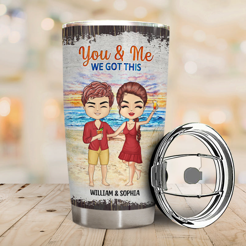 Beach Chibi Couple The Day I Met You - Gift For Couples - Personalized Custom Tumbler