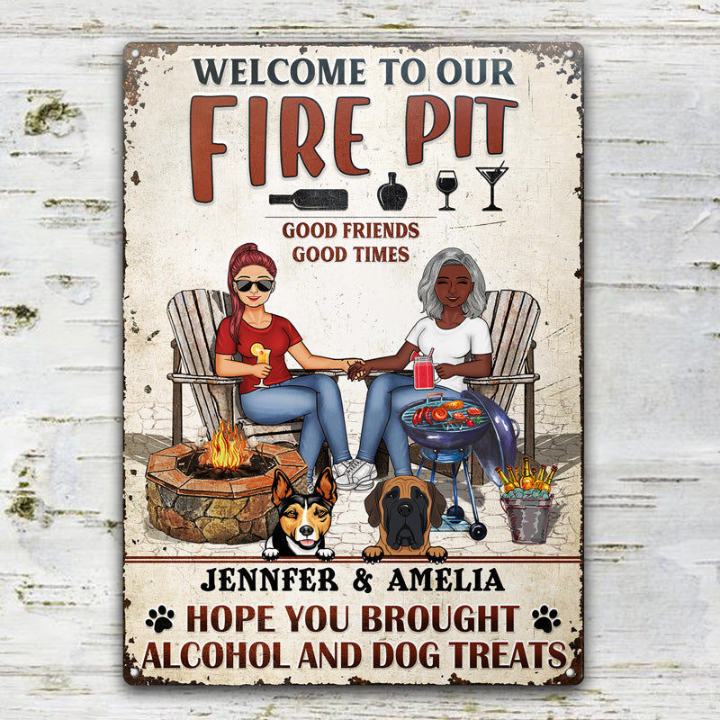 Grilling Backyard Family Couple Hope You Brought Alcohol And Dog Treats - Patio Signs - Personalized Custom Classic Metal Signs