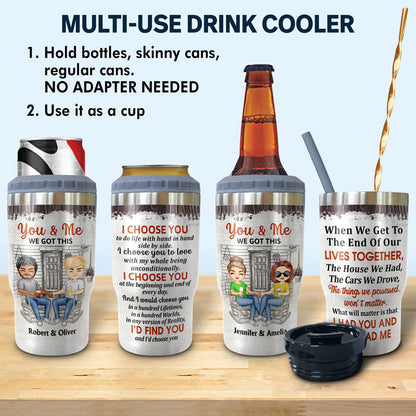 Family Chibi Couple Husband And Wife Drinking Buddies For Life - Couple Gift - Personalized Custom Triple 3 In 1 Can Cooler