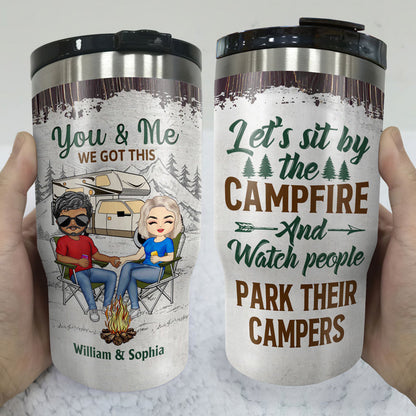 Family Camping Chibi Couple Husband And Wife Drinking Buddies For Life - Couple Gift - Personalized Custom Triple 3 In 1 Can Cooler