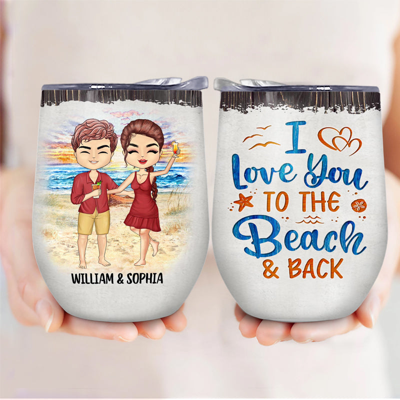 Beach Chibi Couple Husband And Wife Drinking Buddies For Life - Gift For Couples - Personalized Custom Wine Tumbler