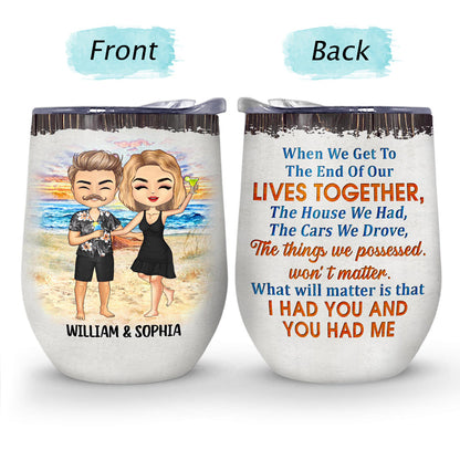 Beach Chibi Couple Husband And Wife Drinking Buddies For Life - Gift For Couples - Personalized Custom Wine Tumbler