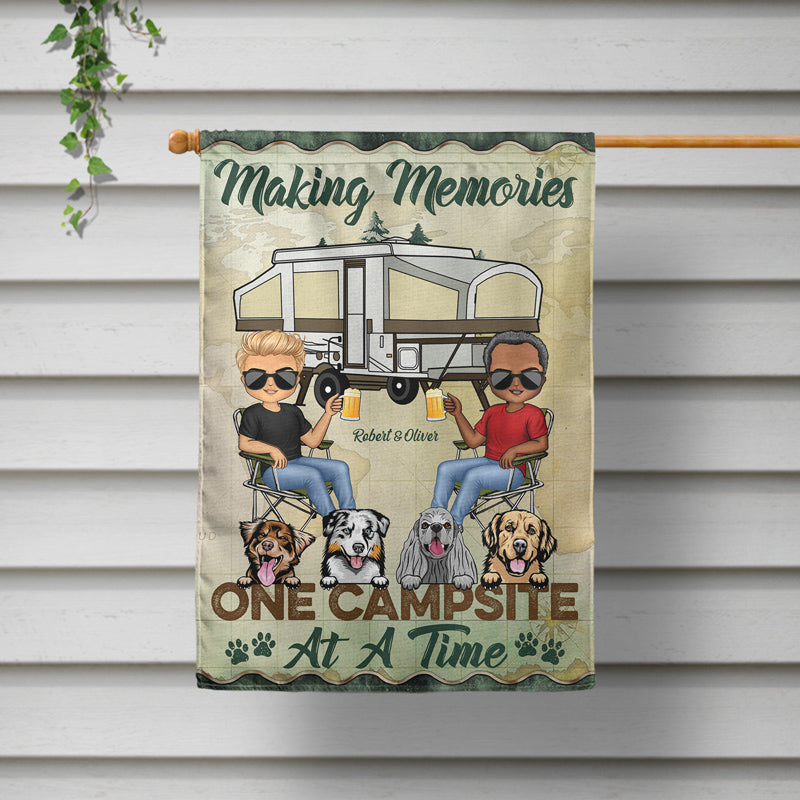 Making Memories One Campsite At A Time Dogs Camping Husband Wife - Couple Gift - Personalized Custom Flag