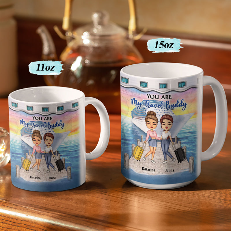 Traveling Best Friends Life Is Better On A Cruise With Best Friends - Gift For BFF, Sisters - Personalized Custom White Edge-to-Edge Mug