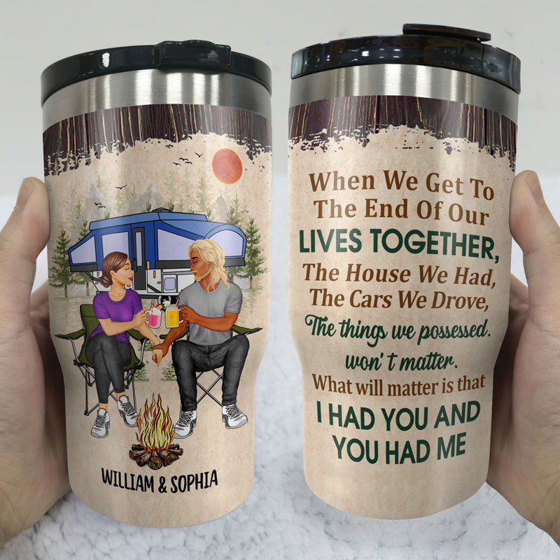 Camping Couple Husband & Wife Drinking Buddies For Life - Gift For Camping Lovers - Personalized Custom Triple 3 In 1 Can Cooler