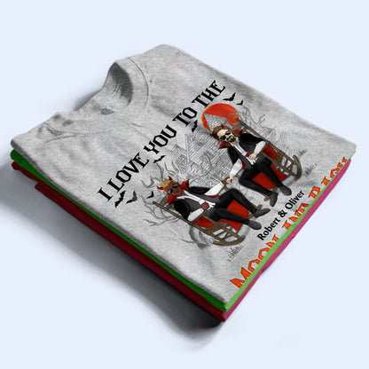 Witch Devil Couple I Love You To The Moon And Back - Gift For Couples - Personalized Custom T Shirt