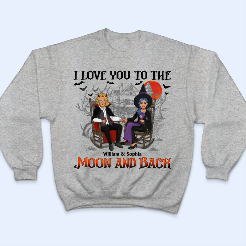 Witch Devil Couple I Love You To The Moon And Back - Gift For Couples - Personalized Custom T Shirt