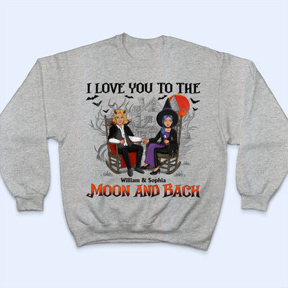 Witch Devil Couple I Love You To The Moon And Back - Gift For Couples - Personalized Custom T Shirt