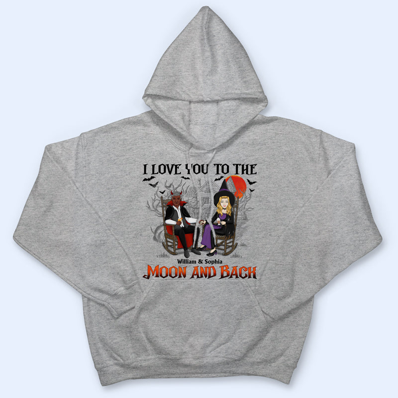 Witch Devil Couple I Love You To The Moon And Back - Gift For Couples - Personalized Custom T Shirt
