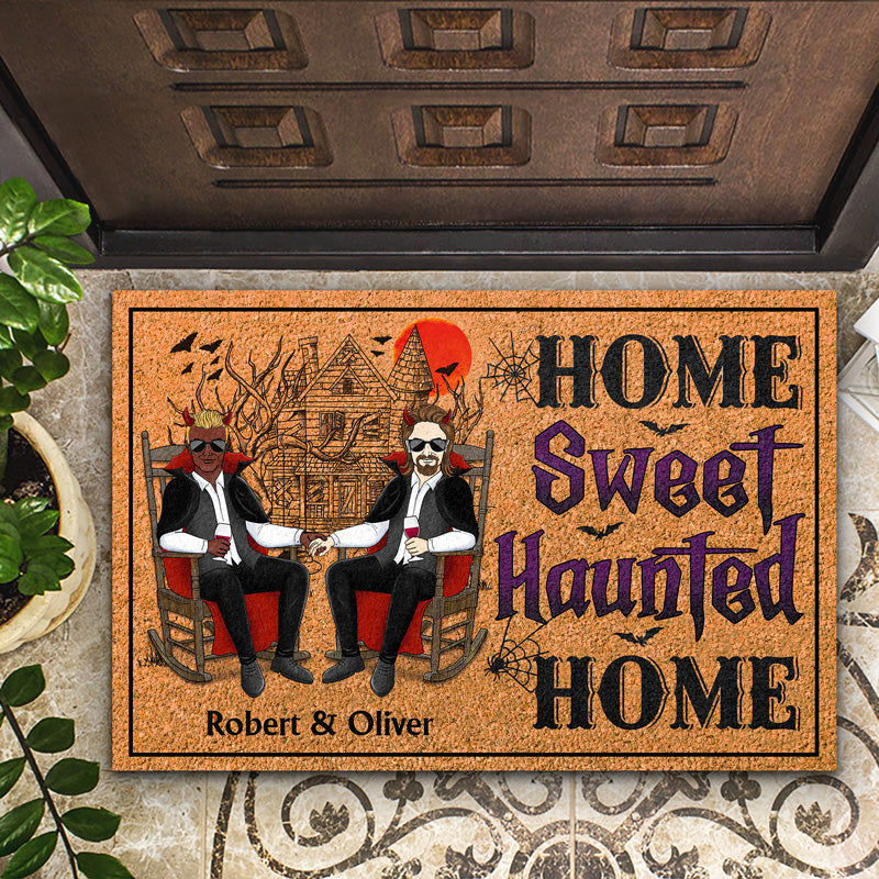 Witch Devil Couple Home Sweet Haunted Home - Gift For Couples - Personalized Custom Doormat