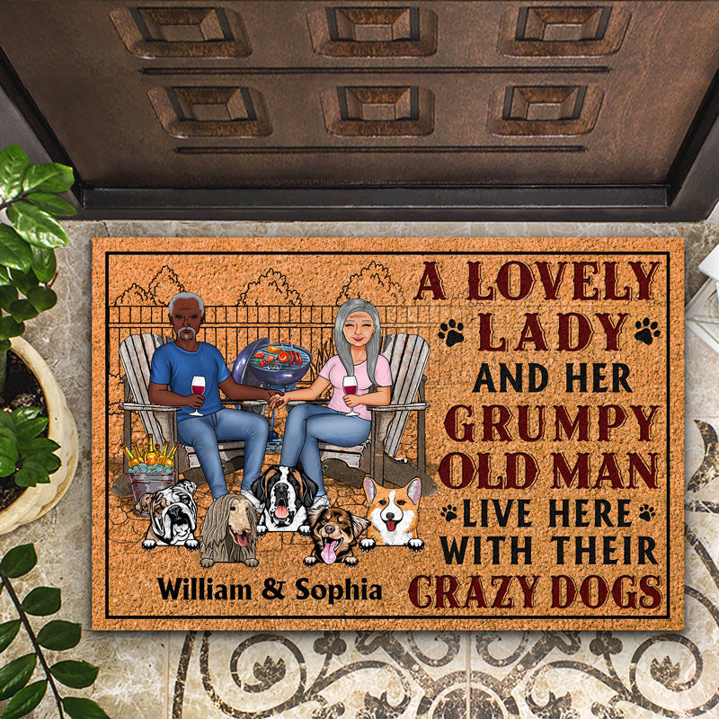 Family Dog Couple A Lovely Lady And A Grumpy Old Man Live Here - Gift For Dog Lovers - Personalized Custom Doormat