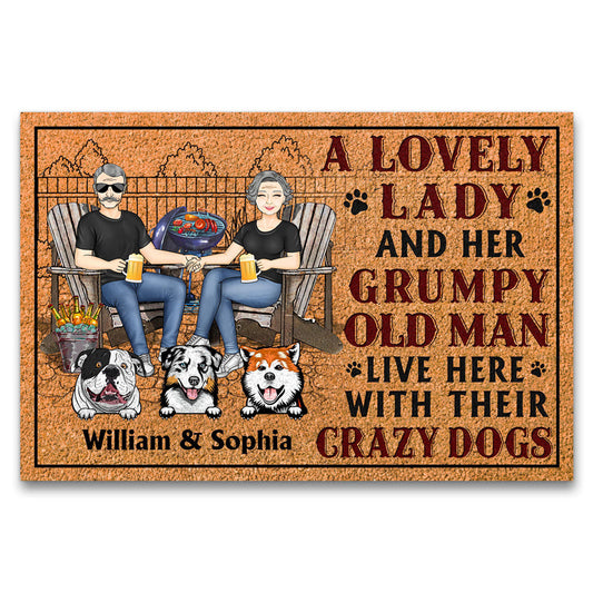 Family Dog Couple A Lovely Lady And A Grumpy Old Man Live Here - Gift For Dog Lovers - Personalized Custom Doormat