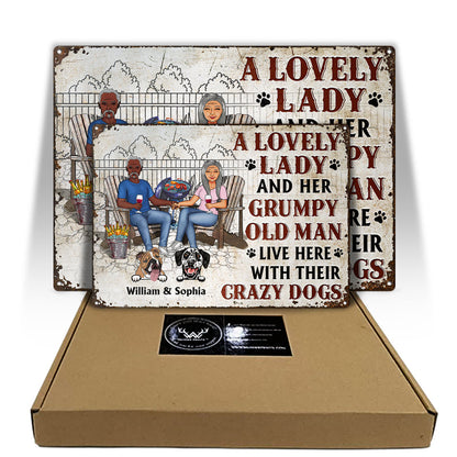 Family Dog Couple A Lovely Lady And A Grumpy Old Man Live Here - Gift For Dog Lovers - Personalized Custom Classic Metal Signs