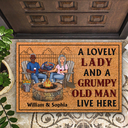 Backyard Family Couple A Lovely Lady And A Grumpy Old Man Live Here - Couple Gift - Personalized Custom Doormat