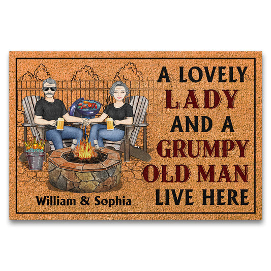 Backyard Family Couple A Lovely Lady And A Grumpy Old Man Live Here - Couple Gift - Personalized Custom Doormat